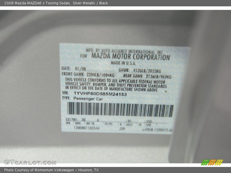 Silver Metallic / Black 2008 Mazda MAZDA6 s Touring Sedan