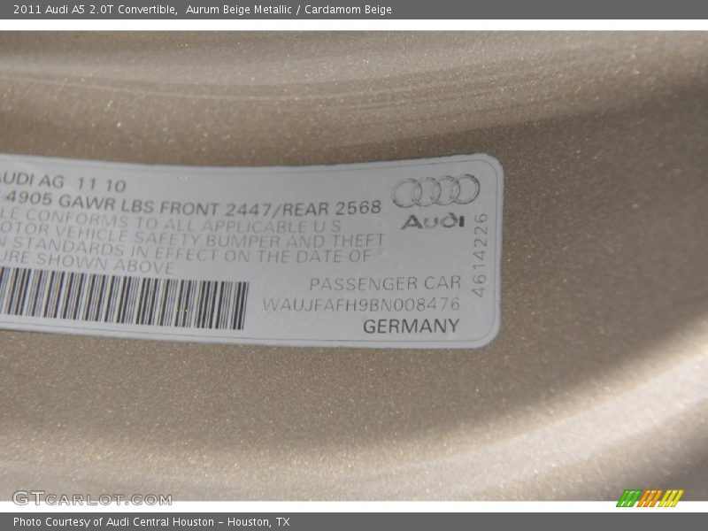 Aurum Beige Metallic / Cardamom Beige 2011 Audi A5 2.0T Convertible