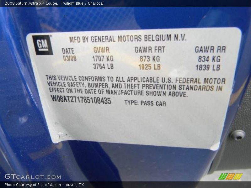 Twilight Blue / Charcoal 2008 Saturn Astra XR Coupe