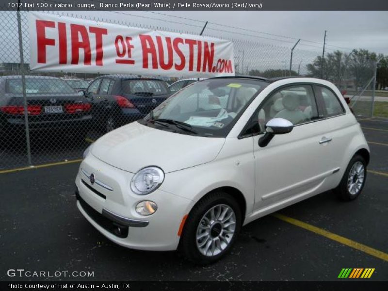 Bianco Perla (Pearl White) / Pelle Rossa/Avorio (Red/Ivory) 2012 Fiat 500 c cabrio Lounge