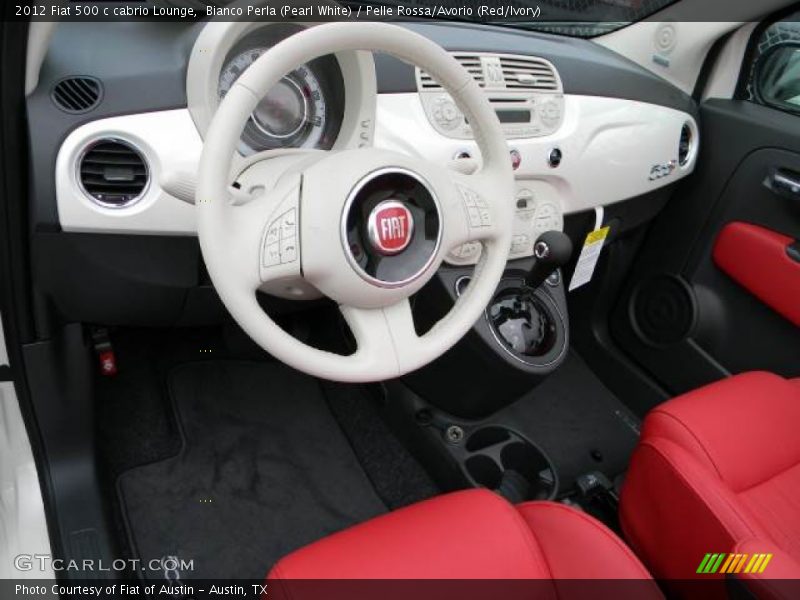 Bianco Perla (Pearl White) / Pelle Rossa/Avorio (Red/Ivory) 2012 Fiat 500 c cabrio Lounge