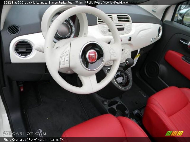 Bianco Perla (Pearl White) / Pelle Rossa/Avorio (Red/Ivory) 2012 Fiat 500 c cabrio Lounge