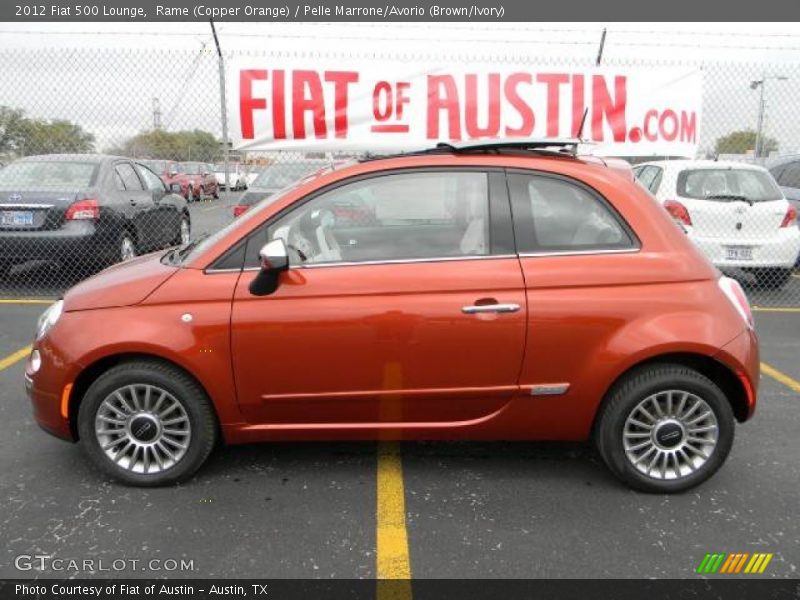 Rame (Copper Orange) / Pelle Marrone/Avorio (Brown/Ivory) 2012 Fiat 500 Lounge