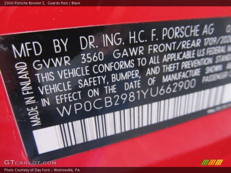 Guards Red / Black 2000 Porsche Boxster S