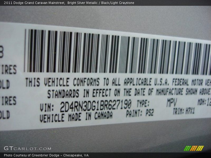 Bright Silver Metallic / Black/Light Graystone 2011 Dodge Grand Caravan Mainstreet
