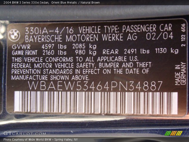 Orient Blue Metallic / Natural Brown 2004 BMW 3 Series 330xi Sedan