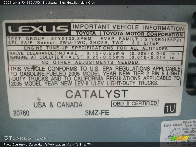Breakwater Blue Metallic / Light Gray 2005 Lexus RX 330 AWD