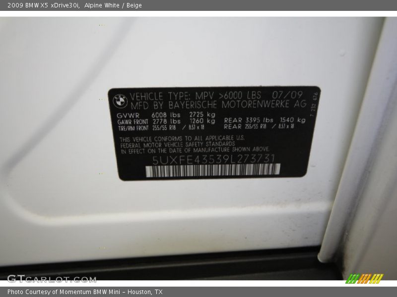 Alpine White / Beige 2009 BMW X5 xDrive30i