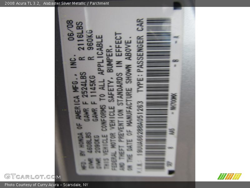 Alabaster Silver Metallic / Parchment 2008 Acura TL 3.2