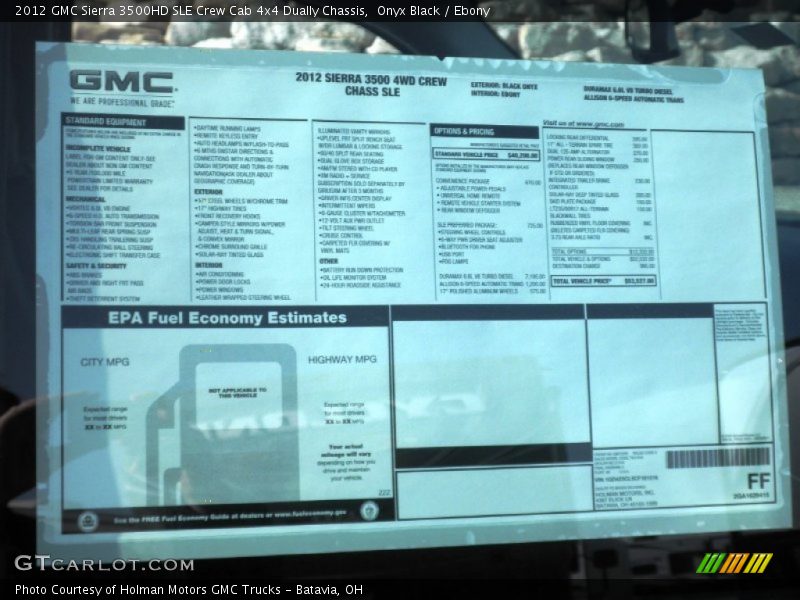 Onyx Black / Ebony 2012 GMC Sierra 3500HD SLE Crew Cab 4x4 Dually Chassis