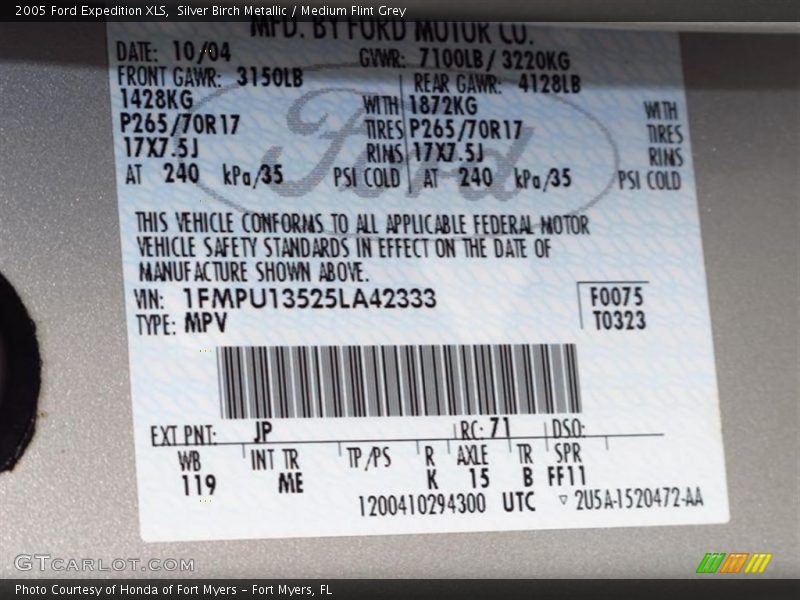 2005 Expedition XLS Silver Birch Metallic Color Code JP