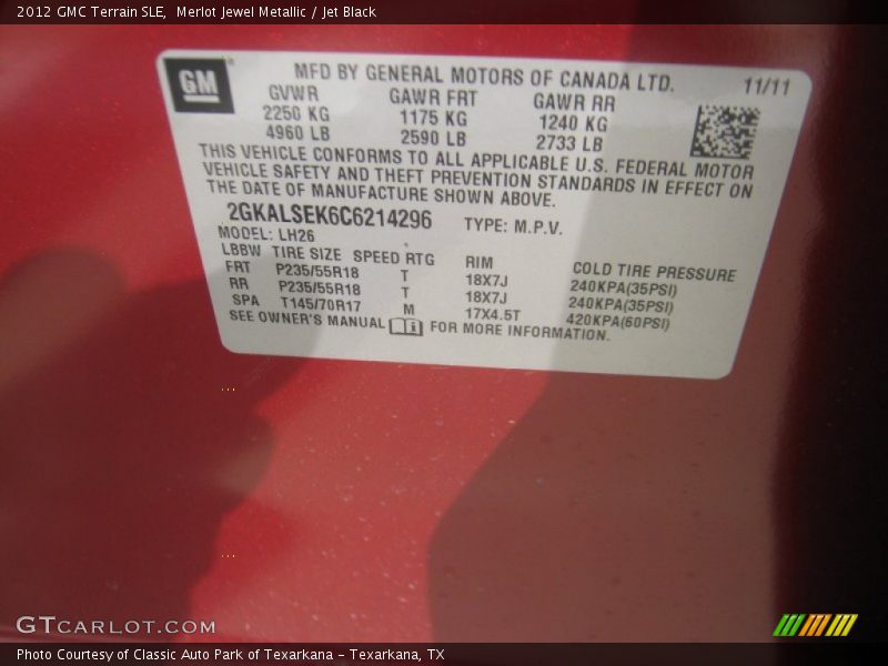 Merlot Jewel Metallic / Jet Black 2012 GMC Terrain SLE