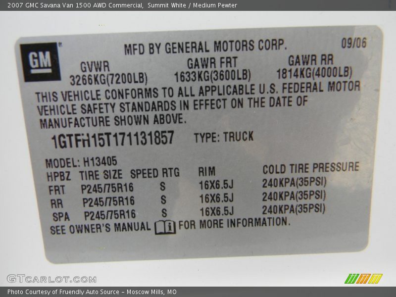 Summit White / Medium Pewter 2007 GMC Savana Van 1500 AWD Commercial