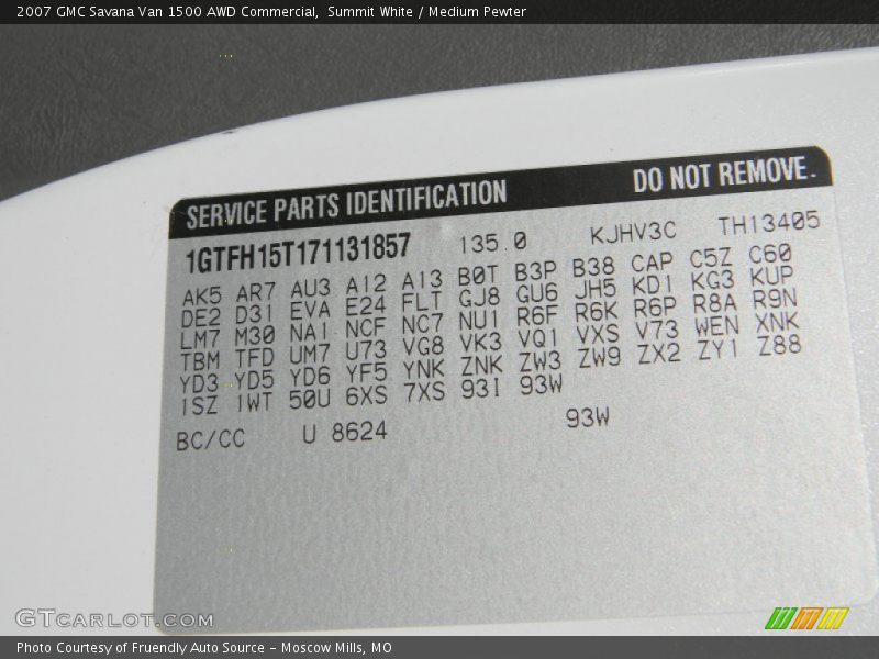 Summit White / Medium Pewter 2007 GMC Savana Van 1500 AWD Commercial