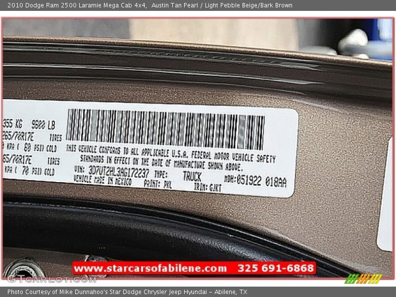 Austin Tan Pearl / Light Pebble Beige/Bark Brown 2010 Dodge Ram 2500 Laramie Mega Cab 4x4