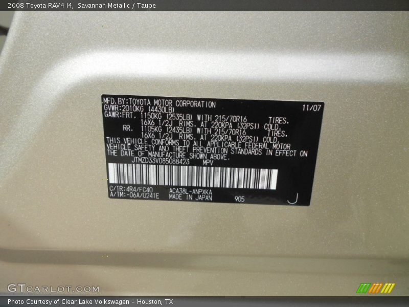 2008 RAV4 I4 Savannah Metallic Color Code 4R4