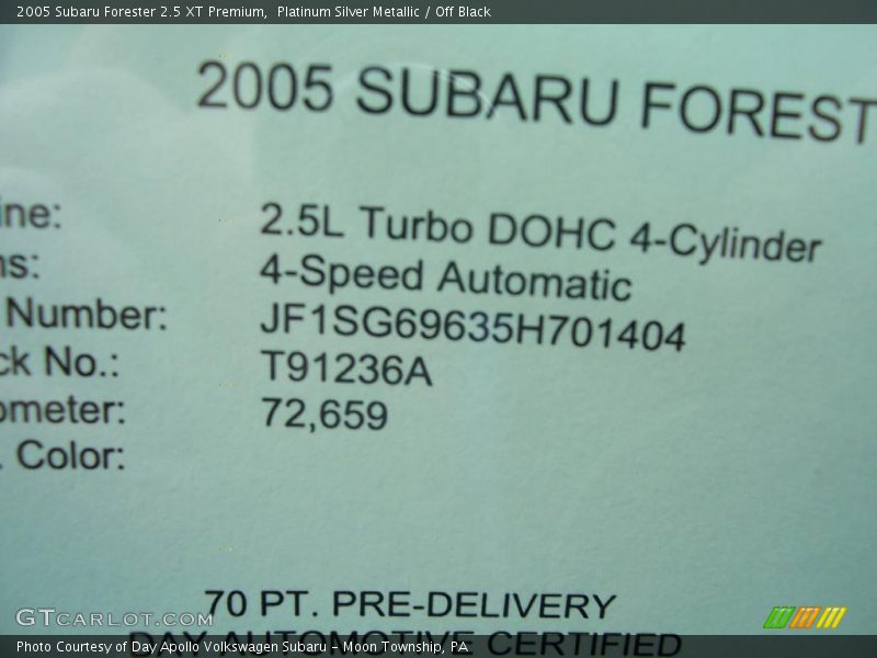 Platinum Silver Metallic / Off Black 2005 Subaru Forester 2.5 XT Premium