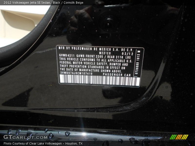 Black / Cornsilk Beige 2012 Volkswagen Jetta SE Sedan