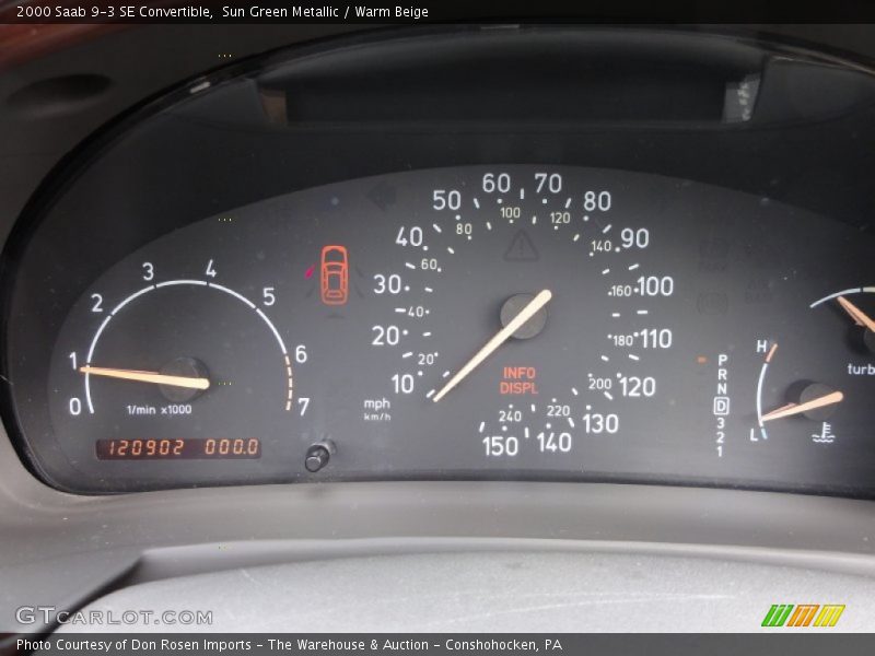 Sun Green Metallic / Warm Beige 2000 Saab 9-3 SE Convertible