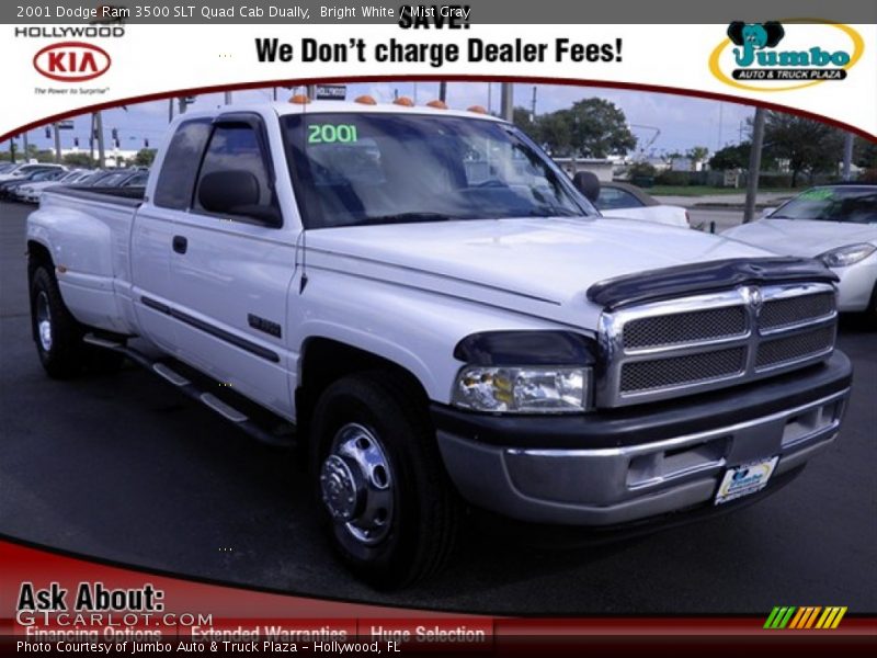 Bright White / Mist Gray 2001 Dodge Ram 3500 SLT Quad Cab Dually