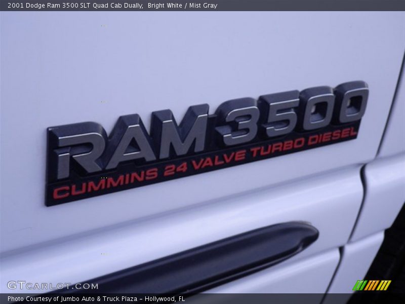Bright White / Mist Gray 2001 Dodge Ram 3500 SLT Quad Cab Dually