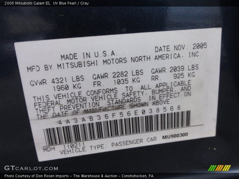 UV Blue Pearl / Gray 2006 Mitsubishi Galant ES