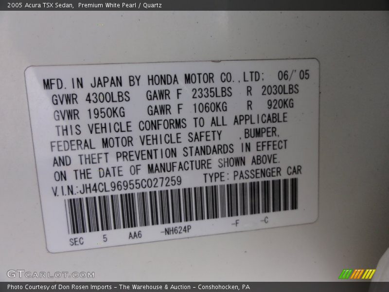 Premium White Pearl / Quartz 2005 Acura TSX Sedan