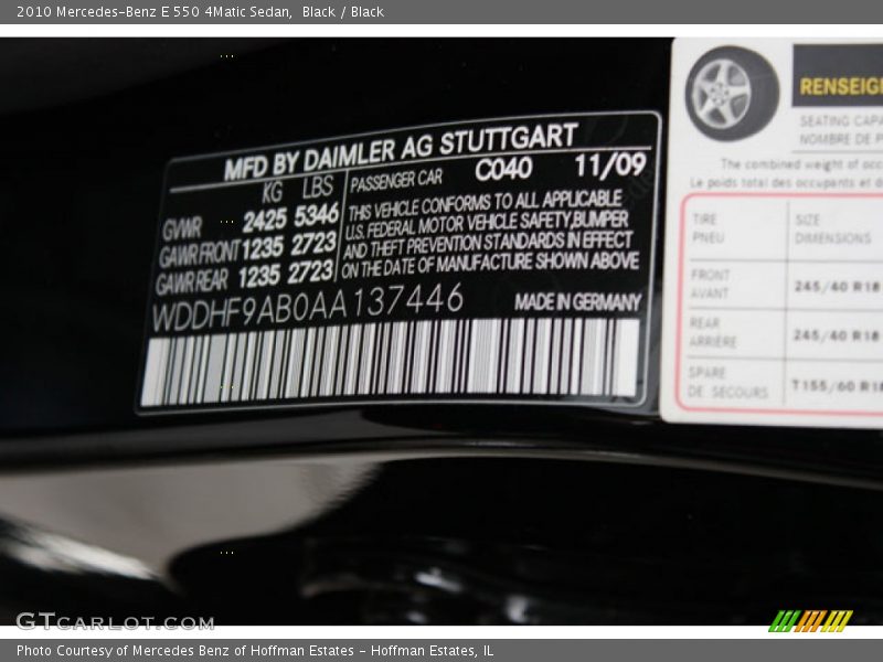 2010 E 550 4Matic Sedan Black Color Code 040