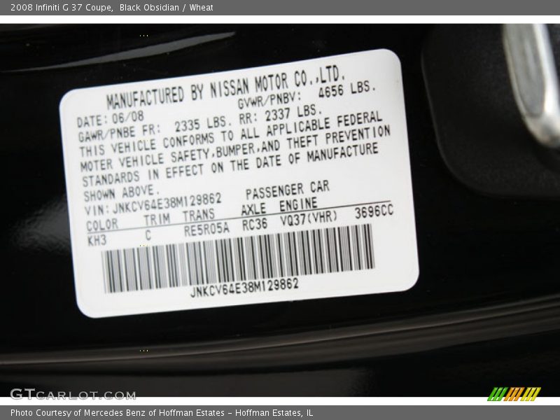 Black Obsidian / Wheat 2008 Infiniti G 37 Coupe