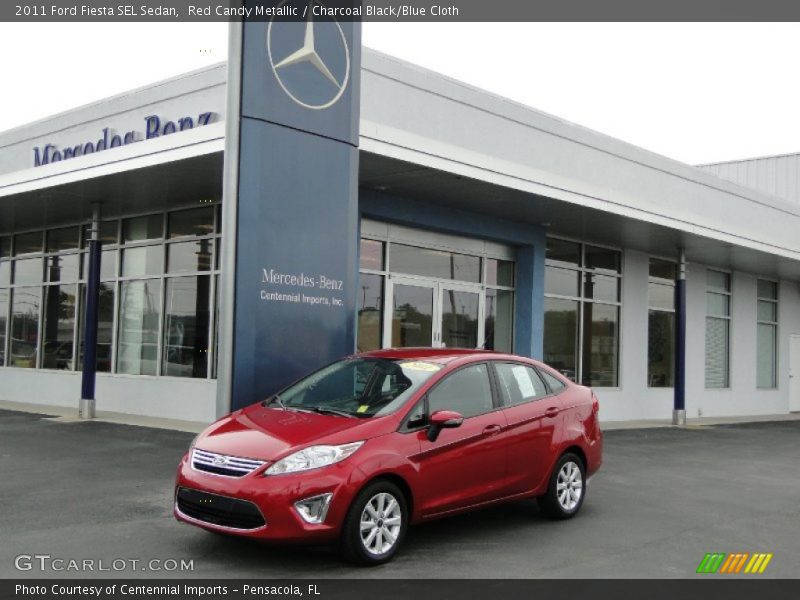 Red Candy Metallic / Charcoal Black/Blue Cloth 2011 Ford Fiesta SEL Sedan