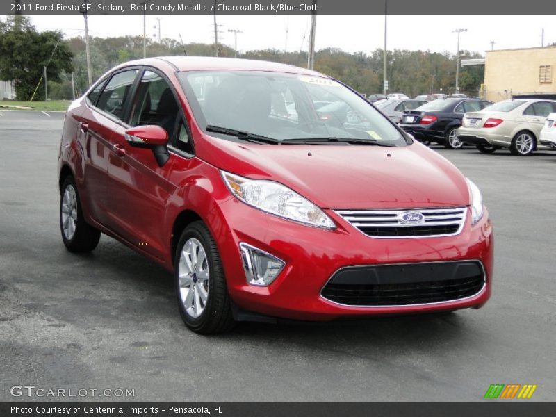Red Candy Metallic / Charcoal Black/Blue Cloth 2011 Ford Fiesta SEL Sedan