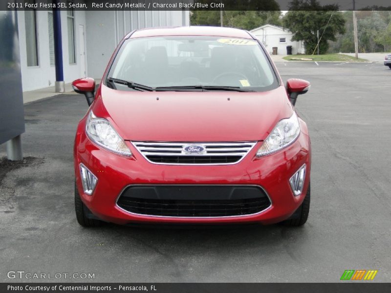 Red Candy Metallic / Charcoal Black/Blue Cloth 2011 Ford Fiesta SEL Sedan