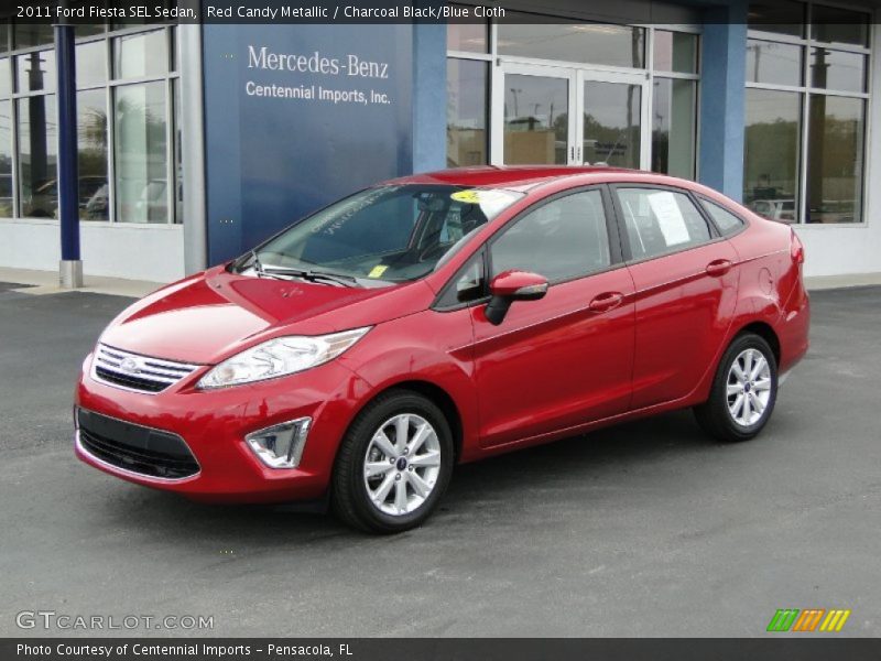 Red Candy Metallic / Charcoal Black/Blue Cloth 2011 Ford Fiesta SEL Sedan