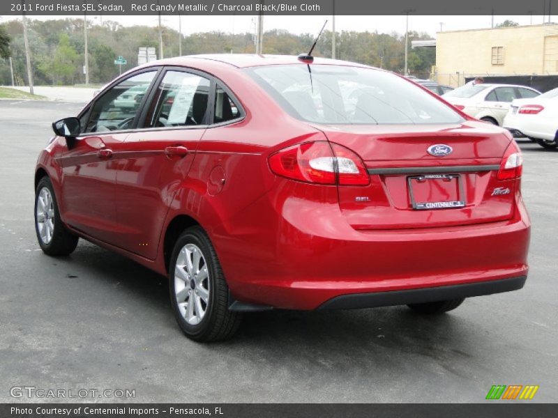 Red Candy Metallic / Charcoal Black/Blue Cloth 2011 Ford Fiesta SEL Sedan