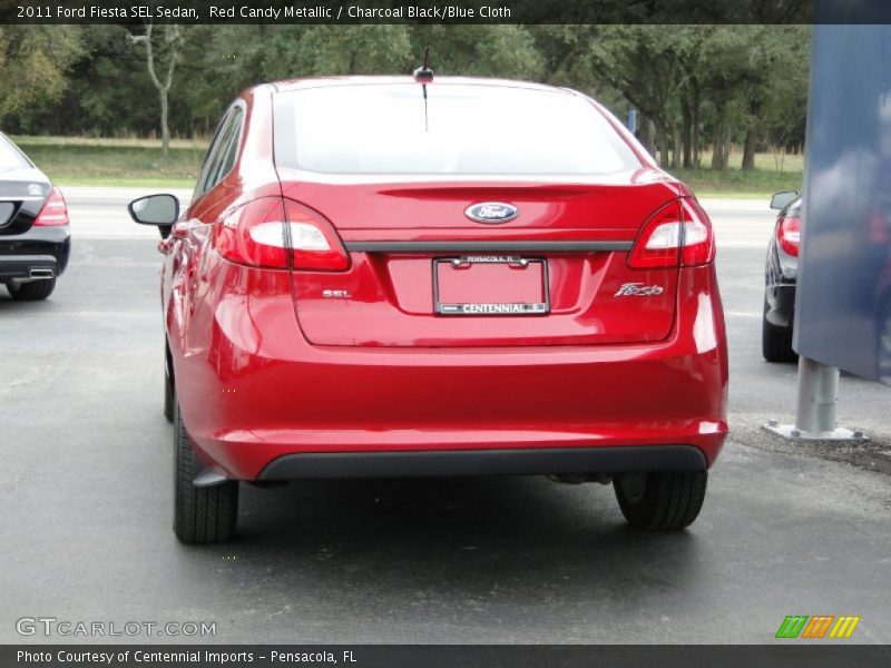 Red Candy Metallic / Charcoal Black/Blue Cloth 2011 Ford Fiesta SEL Sedan