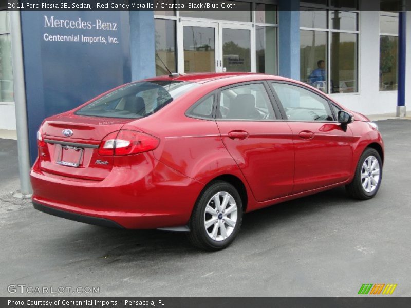 Red Candy Metallic / Charcoal Black/Blue Cloth 2011 Ford Fiesta SEL Sedan