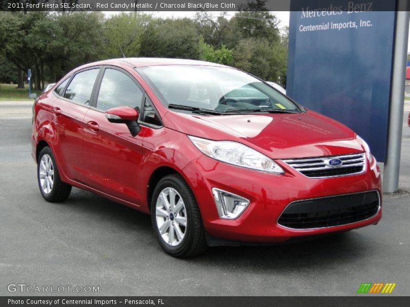 Red Candy Metallic / Charcoal Black/Blue Cloth 2011 Ford Fiesta SEL Sedan
