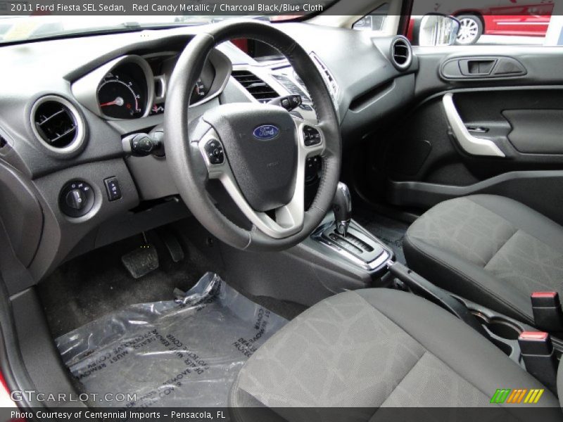 Red Candy Metallic / Charcoal Black/Blue Cloth 2011 Ford Fiesta SEL Sedan