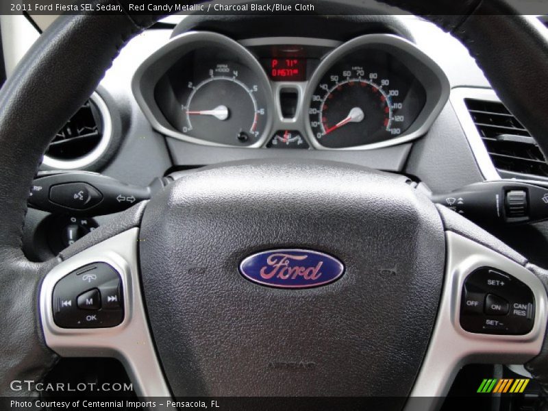Red Candy Metallic / Charcoal Black/Blue Cloth 2011 Ford Fiesta SEL Sedan