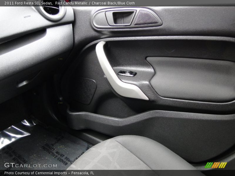 Red Candy Metallic / Charcoal Black/Blue Cloth 2011 Ford Fiesta SEL Sedan