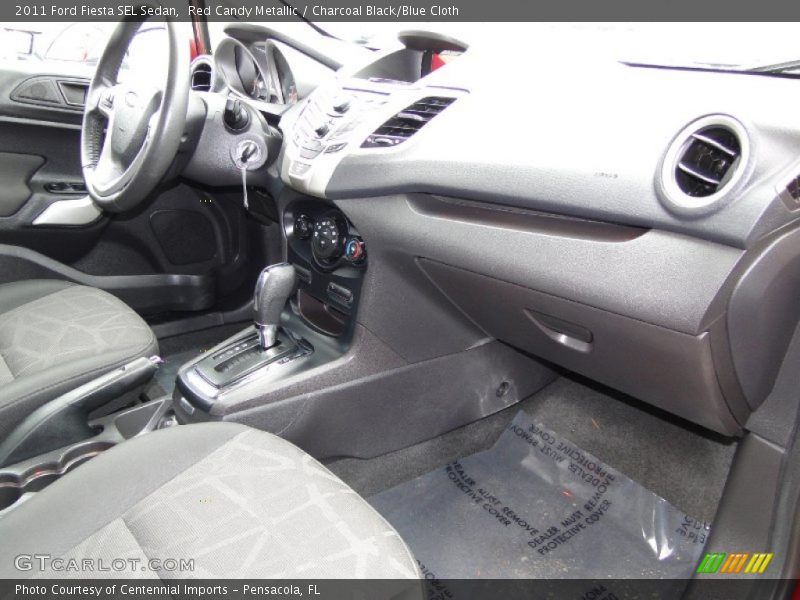 Red Candy Metallic / Charcoal Black/Blue Cloth 2011 Ford Fiesta SEL Sedan
