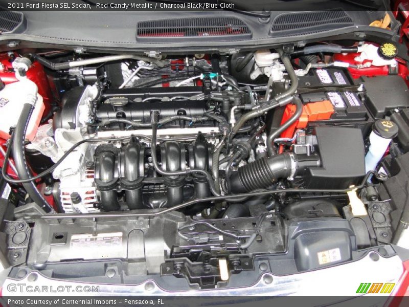 Red Candy Metallic / Charcoal Black/Blue Cloth 2011 Ford Fiesta SEL Sedan