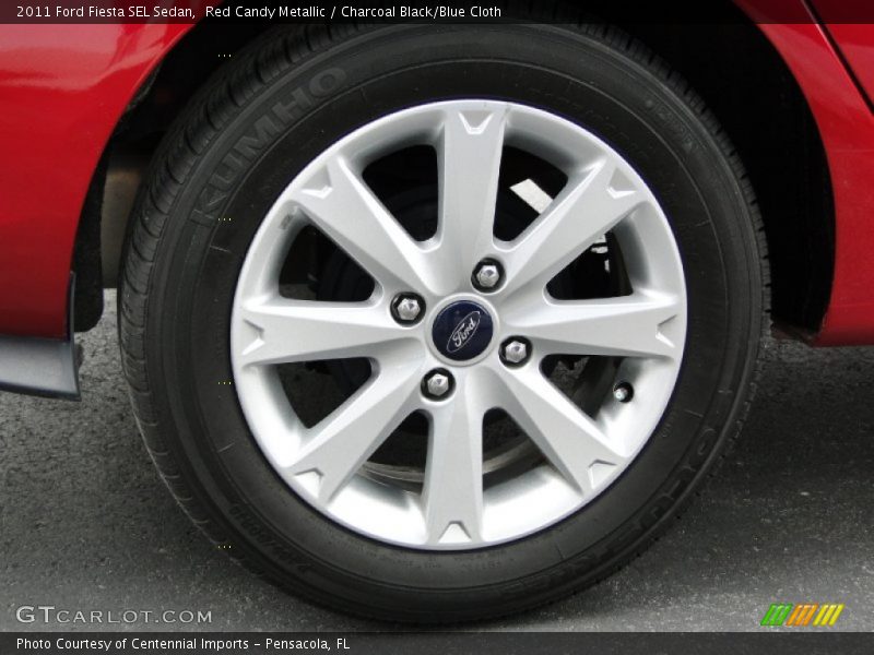 Red Candy Metallic / Charcoal Black/Blue Cloth 2011 Ford Fiesta SEL Sedan