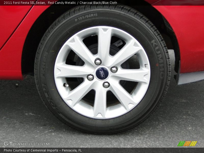 Red Candy Metallic / Charcoal Black/Blue Cloth 2011 Ford Fiesta SEL Sedan