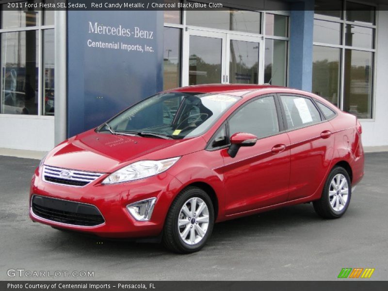Red Candy Metallic / Charcoal Black/Blue Cloth 2011 Ford Fiesta SEL Sedan