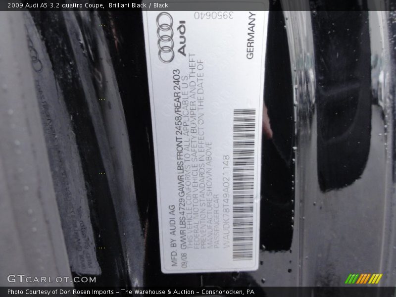 Brilliant Black / Black 2009 Audi A5 3.2 quattro Coupe