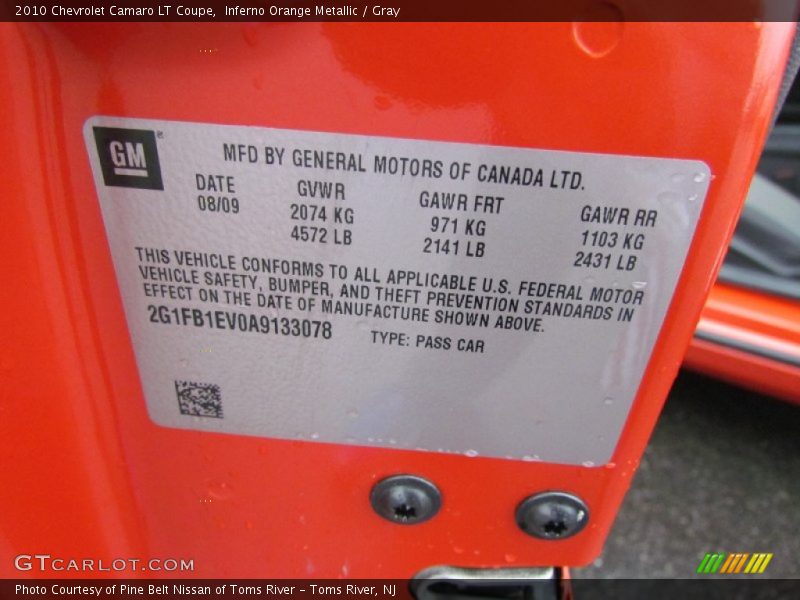 Inferno Orange Metallic / Gray 2010 Chevrolet Camaro LT Coupe