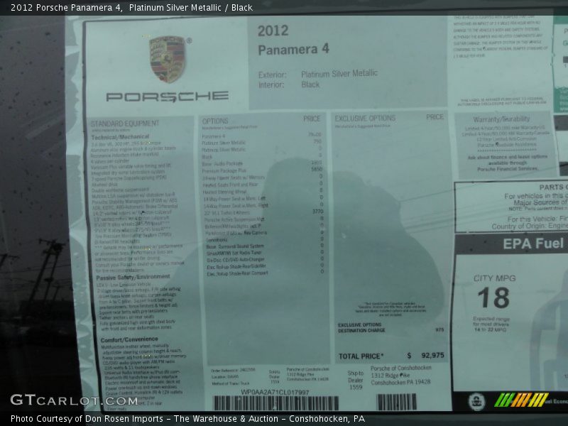  2012 Panamera 4 Window Sticker