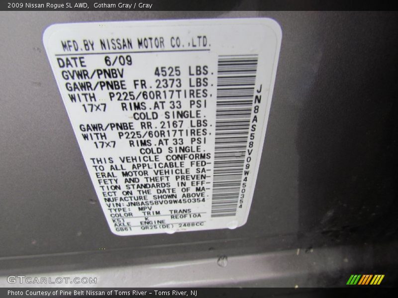 Gotham Gray / Gray 2009 Nissan Rogue SL AWD