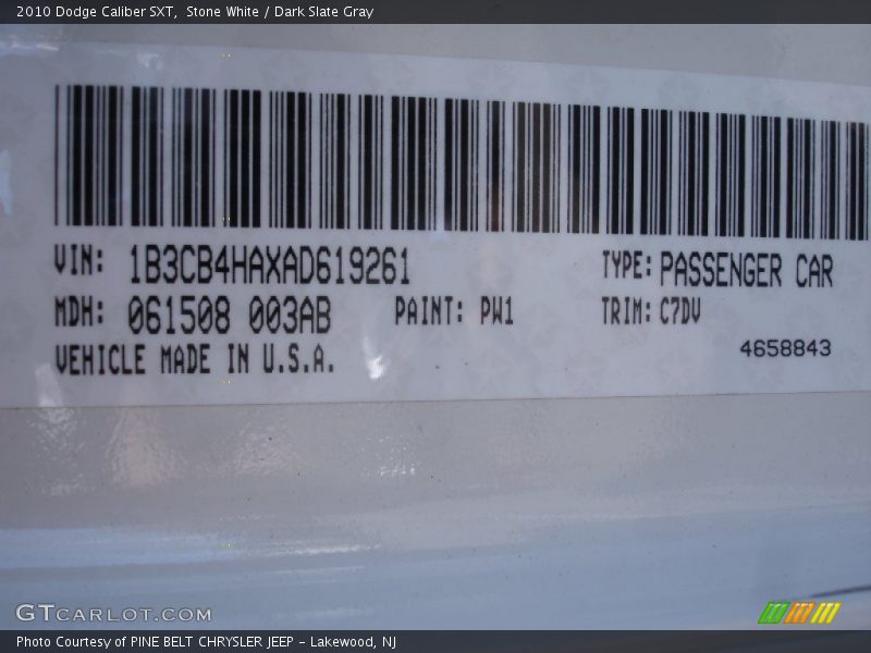 Stone White / Dark Slate Gray 2010 Dodge Caliber SXT